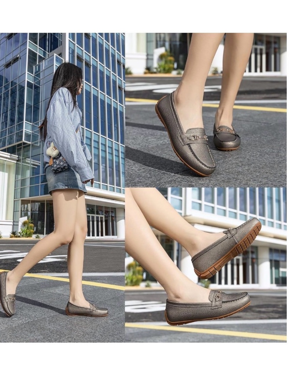 NEW Metallic Gray Women’s Slip-On Loafers with Bit Detail